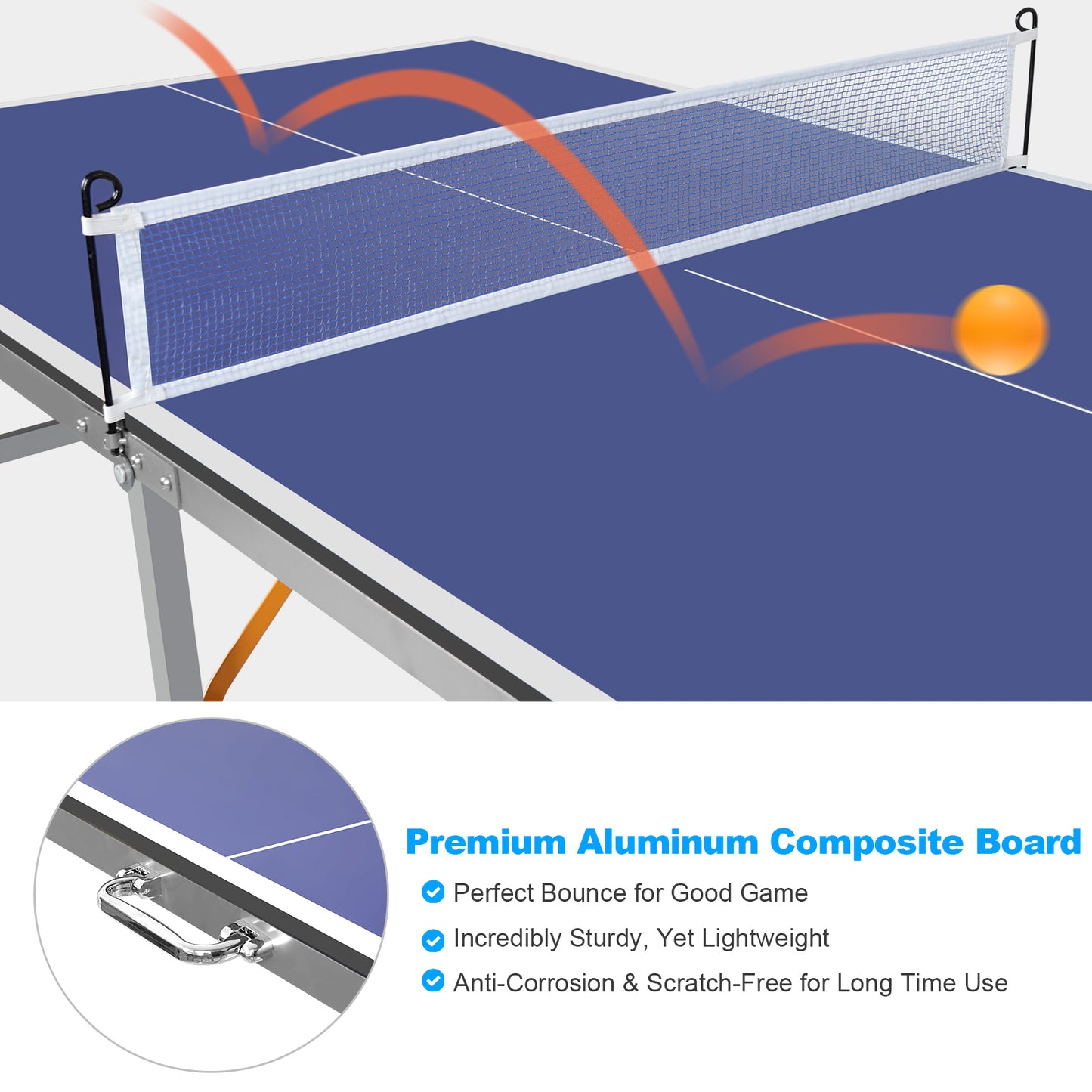 Segmart 6x3ft Portable Ping Pong Table Game Sets for Outdoor/Indoor, Foldable Mid-Size Home Use Tennis Table with 6 Legs, Net, 2 Table Tennis Paddles and 3 Balls