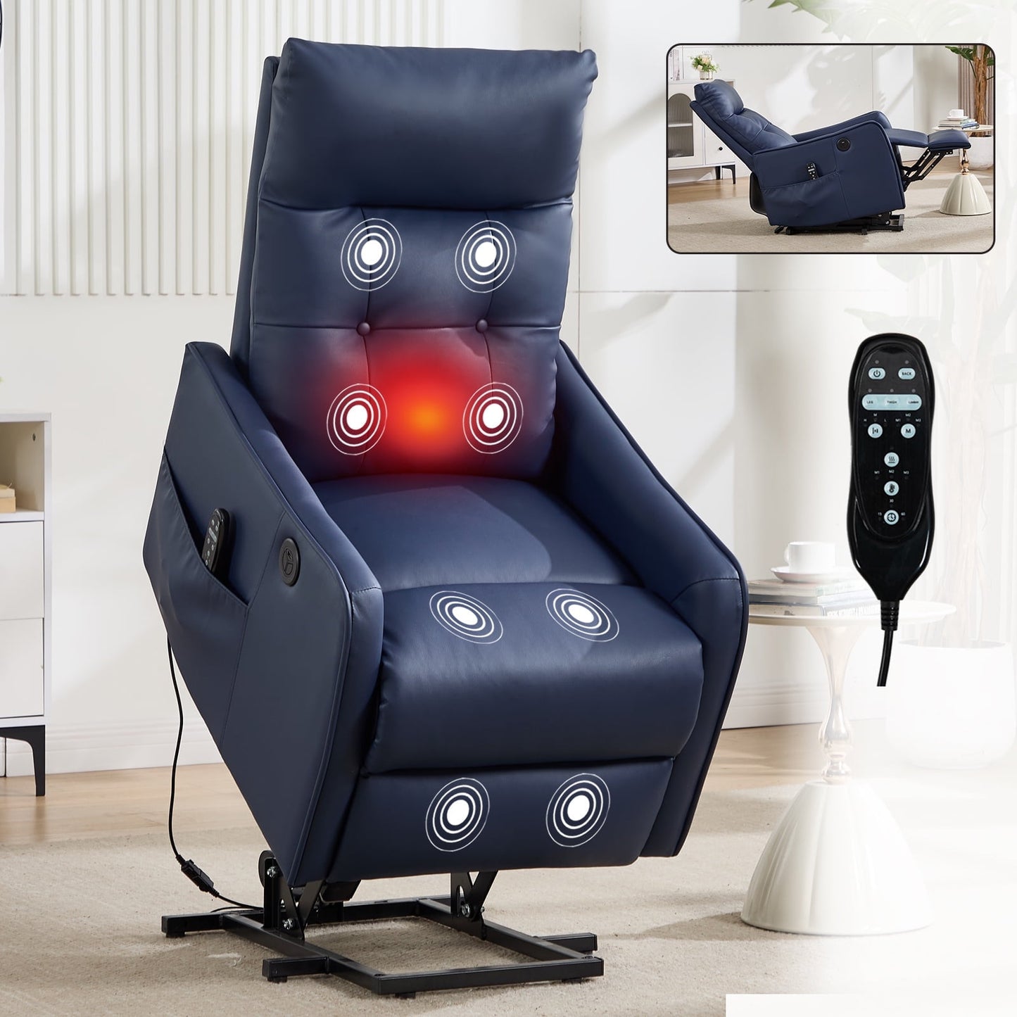Power Lift Recliner Chair with Massage & Heat for Seniors, Heavy Duty Faux Leather, USB Charging Port, 155° Max Recline, Easy Assembly, Perfect for Living Room Comfort