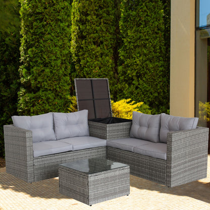 Patio Furniture Sofa Set, 6 Piece Outdoor Conversation Sets, 4 Rattan Chairs and Glass Table, Ottoman, All-Weather Patio Sectional Sofa Set with Cushions for Backyard, Porch, Garden, Poolside, LLL1403