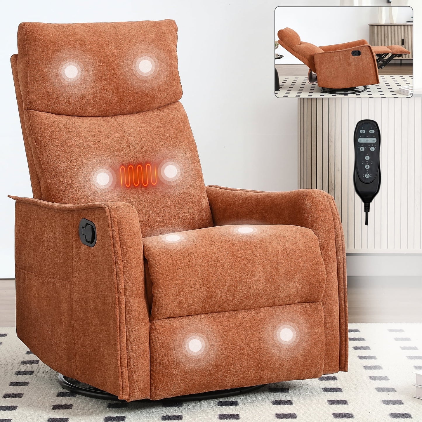 Segmart 360° Swivel & Rocker Recliner Chair with Massage & Lumbar Heat- Manual Recliner, Fabric Lounge Chair for Living Room