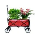 Rolling Collapsible Garden Cart, Outdoor Folding Utility Camping Wagon Cart, Heavy Duty Beach Wagons with Cup Holders with 360 Degree Swivel Wheels & Adjustable Handle, 150lbs Weight Capacity, Red
