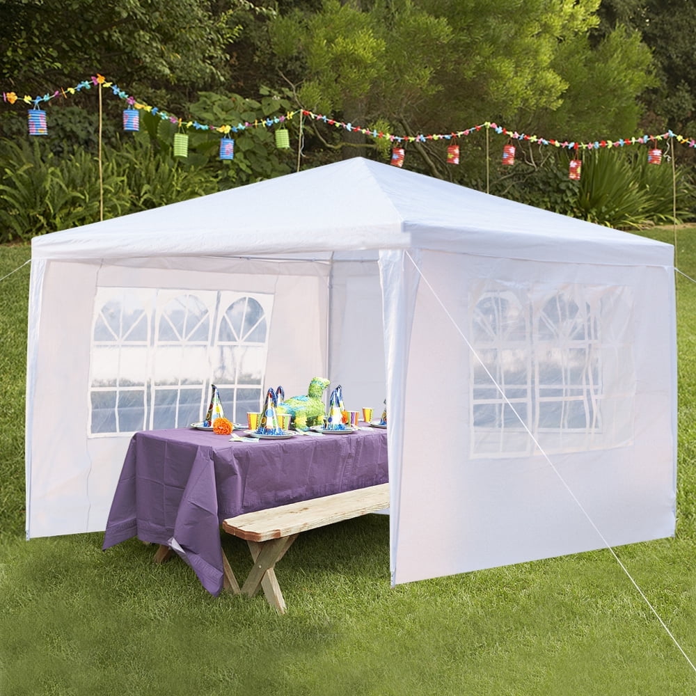 SEGMART 10 x 10 Canopy Tent with 4 Removable SideWalls for Patio Garden, Sunshade Outdoor Gazebo BBQ Shelter Pavilion, for Party Wedding Catering Gazebo Garden Beach Camping Patio, White, SS1097