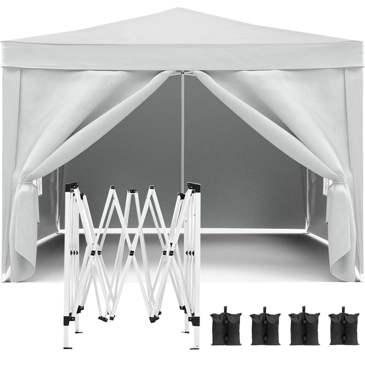 10'x10' Pop Up Canopy Tent with 4 Removable Sidewalls & Weight Bags, UPF 50+ Waterproof Instant Outdoor Shelter Gazebo for Party, Beach, Camping, Wedding, Portable Carry Bag
