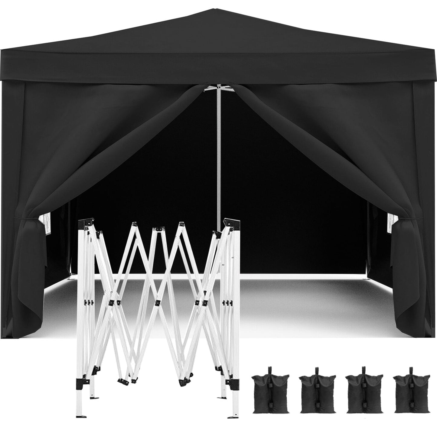 10'x10' Pop Up Canopy Tent with 4 Removable Sidewalls & Weight Bags, UPF 50+ Waterproof Instant Outdoor Shelter Gazebo for Party, Beach, Camping, Wedding, Portable Carry Bag