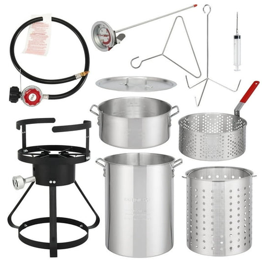 Segmart 30 Qt Iron Aluminum Turkey Fryer Pot,Outdoor Fryer Kit with Injector Thermometer Kit,54000 BTU Outdoor Propane Stove Burner Stand for 20lbs Turkey,10Pcs,Silver