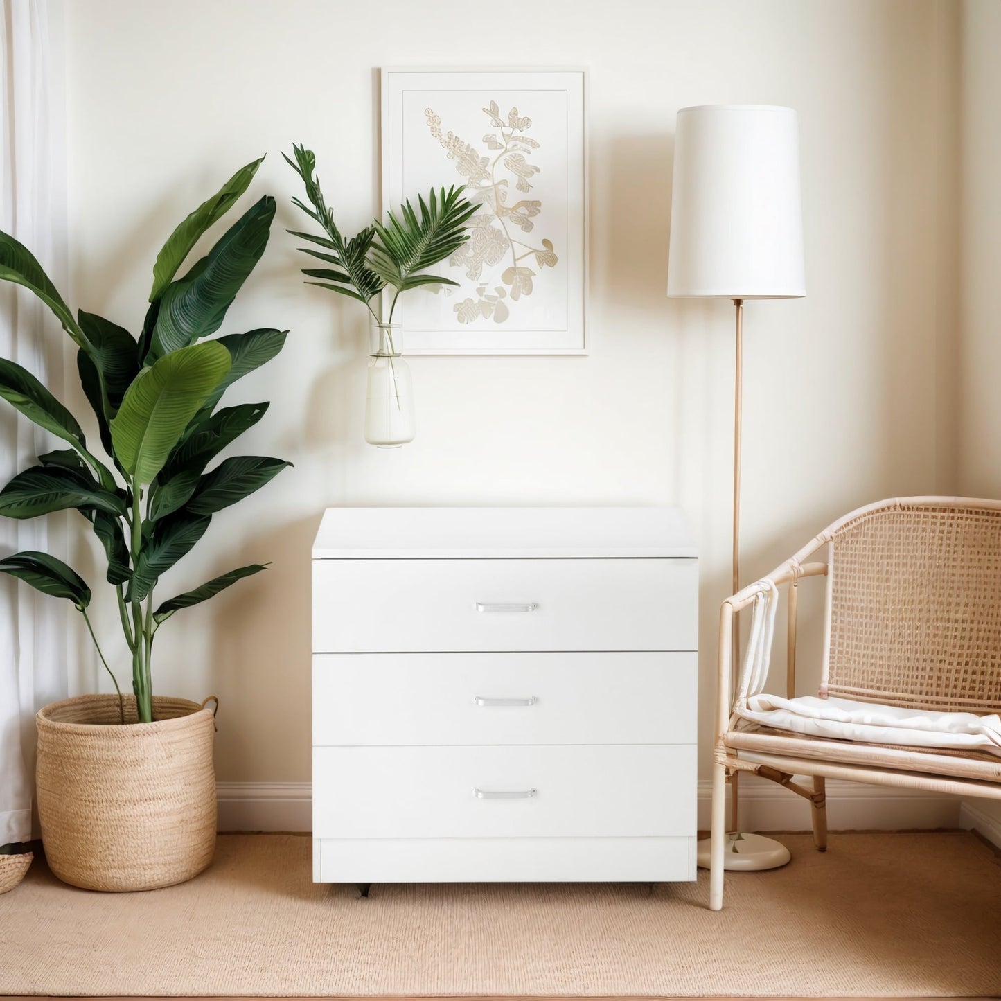 SEGMART 3 Drawer Chest Dresser for Bedroom, 26 inch Wide Storage Organizer with Metal Handles, White MDF Wood Cabinet for Closet, Clothes, Nursery, Office