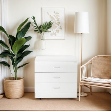 SEGMART 3 Drawer Chest Dresser for Bedroom, 26 inch Wide Storage Organizer with Metal Handles, White MDF Wood Cabinet for Closet, Clothes, Nursery, Office