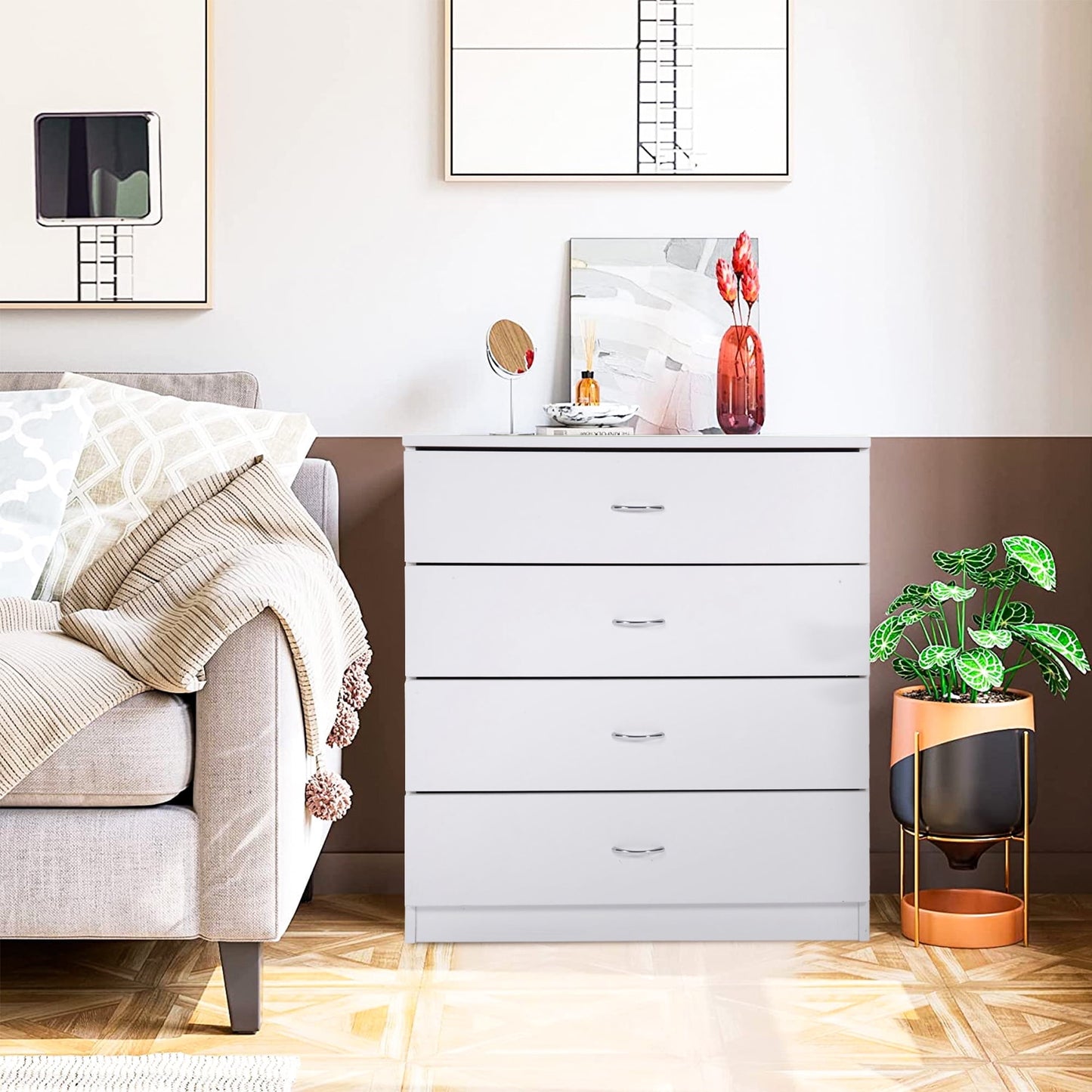 SEGMART 3 Drawer Chest Dresser for Bedroom, 26 inch Wide Storage Organizer with Metal Handles, White MDF Wood Cabinet for Closet, Clothes, Nursery, Office