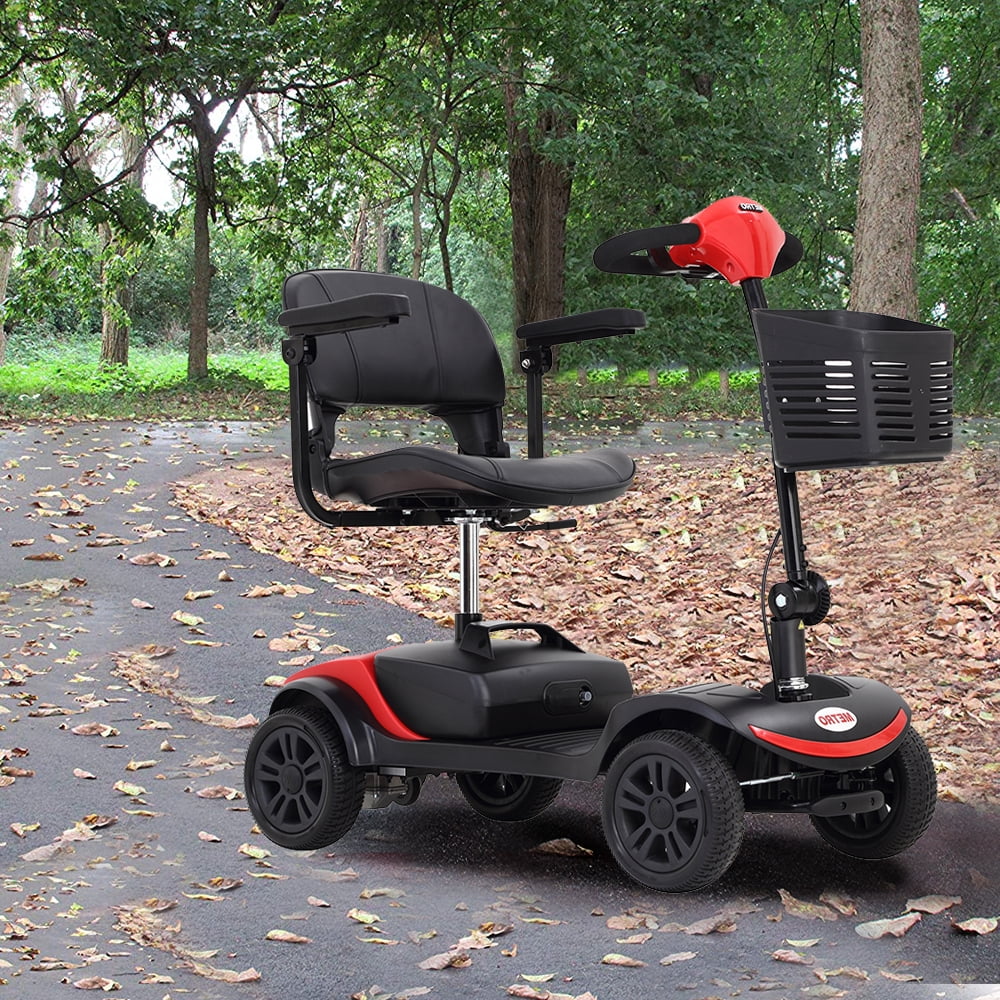 SEGMART 4 Wheel Mobility Scooter, Outdoor Mobility Scooters for Adults, Compact Motorized Scooter with Detachable Basket, Heavy Duty Power Scooter with 4 Wheel for Senior, 265lbs, Red, SS585