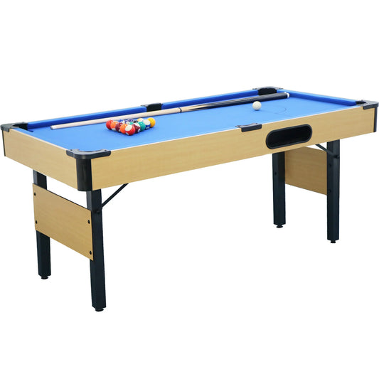 SEGMART 6 Ft Folding Pool Table, Multifunctional Billiard Table, Dining Table, Indoor Game Table, All Accessories Included, Beige with Blue Felt