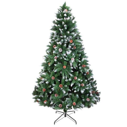 SEGMART 6ft Artificial Christmas Tree with 52 Pine Cones, Xmas Pine Tree with 920 Tips, Snow, Solid Metal Legs, Flocked Hinged Pine Perfect for Indoor and Outdoor Holiday Decoration, Green, SS098
