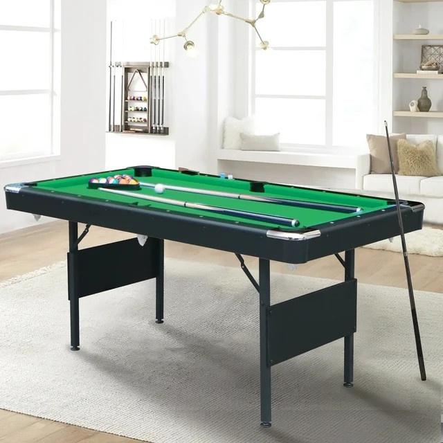 SEGMART Billiards Table - Portable Pool Table - Includes Full Set of Balls, 2 Cue Sticks, Chalk, and Felt Brush， Space-Saving Entertainment, Green