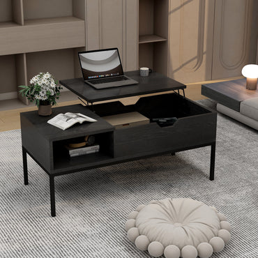 SEGMART Coffee Table, Lift Top Coffee Table Wooden Center Table with Hidden Compartment and Storage Shelf Wooden Lift Tabletop for Home Living Room Reception Room Office, Black