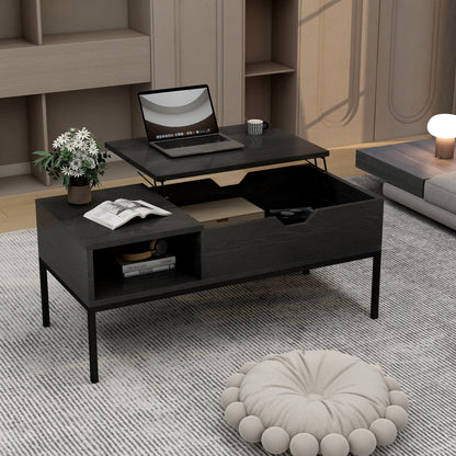 SEGMART Coffee Table, Lift Top Coffee Table Wooden Center Table with Hidden Compartment and Storage Shelf Wooden Lift Tabletop for Home Living Room Reception Room Office, Black