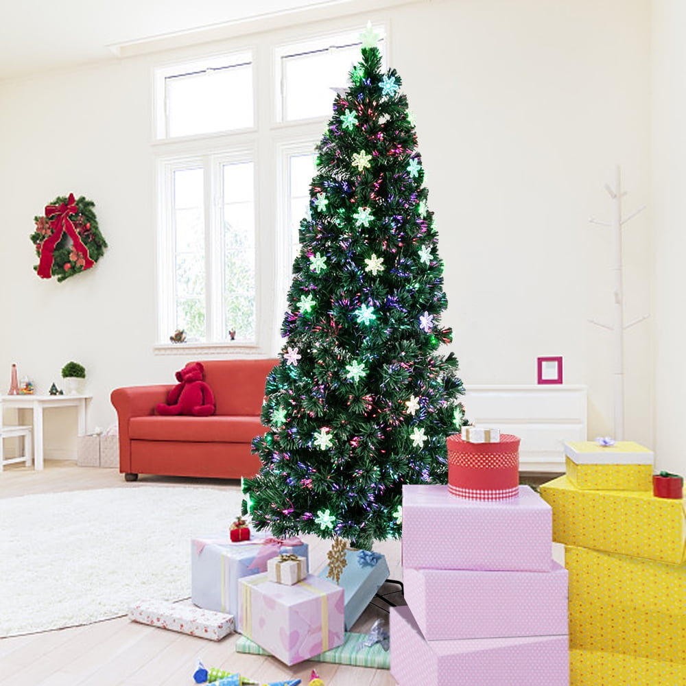 SEGMART Fiber Christmas Trees with 58 LED Colorful Snowflakes Lights, 6Ft Artificial Christmas Tree w/230 Tips, Solid Metal Stand, Xmas Tree for Home, Party, Christmas, Indoor, Outdoor, Green, S7302
