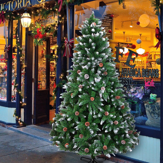 SEGMART Outdoor 7Ft Snow Flocked Christmas Trees, Artificial Christmas Tree with 1300 Tips, Solid Metal Stand, Decorations for Home, Festival, Party, Christmas, Indoor, Outdoor, Green, SS092