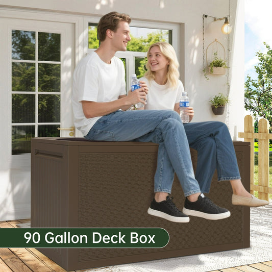 SEGMART Outdoor Deck Box Lockable,90 Gallon Outdoor Storage Box Waterproof,Patio Deck Storage for Toy,Furniture Cushions,Garden Tools and Combinable Garage