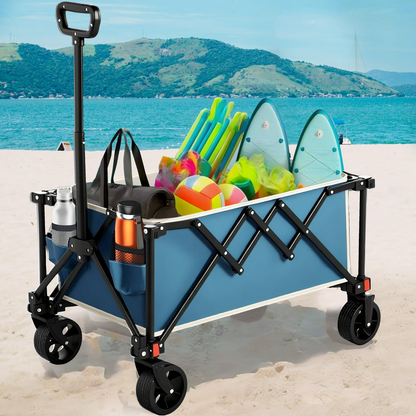 Collapsible Wagon with Wheels,Segmart Folding Wagon Cart All Terrain,Heavy Duty Garden Carts with Adjustable Handle,Utility Wagon for Outdoor Sports,Camping Shopping Fishing