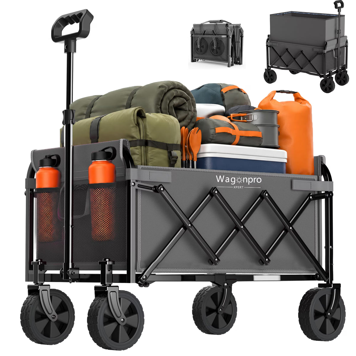 Collapsible Wagon with Wheels,Segmart Folding Wagon Cart All Terrain,Heavy Duty Garden Carts with Adjustable Handle,Utility Wagon for Outdoor Sports,Camping Shopping Fishing