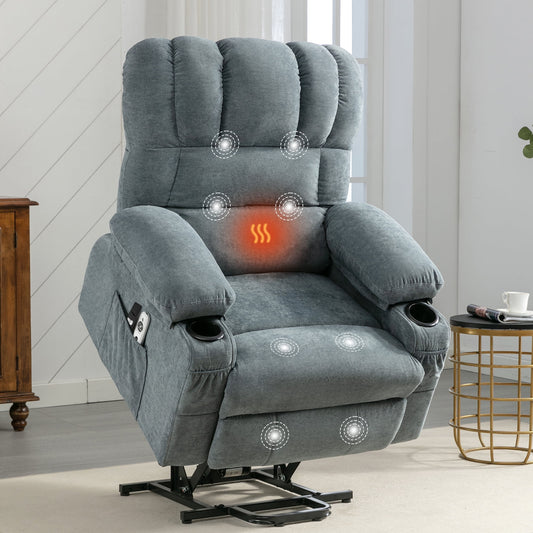 Segmart Power Lift Recliner Chair for Elderly with Massage & Heat, 350lbs Capacity, Soft Linen Fabric, Remote Control, USB Port, Blue – Electric Lounge Chair for Living Room