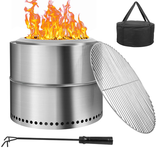 19 Inch Smokeless Firepit, SEGMART Fire Pit with Removable Ash Pan, Stainless Steel Portable Outdoor Fire Pit, Wood Burning Lightweight Firepit with Bag for Camping, Outside