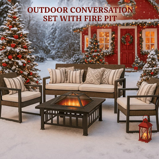 SESSLIFE 4-piece patio furniture set,Wicker outdoor conversation sets with a table and three chairs, patio sofa set with cushions, for porches, patios, and poolsides, gray.