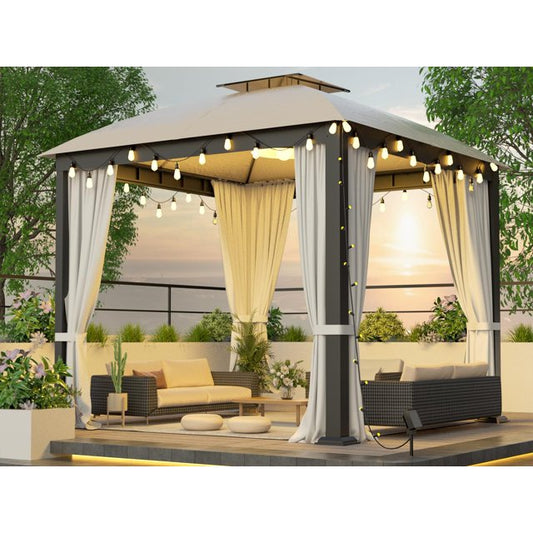 Segmart 10X10FT Softtop Metal Gazebo with Mosquito Net&Sunshade Curtains, Sturdy Heavy Duty Double Roof Canopy, Galvanized Steel Design Outdoor Tent, Suitable for Gardens,Patio, Backyard