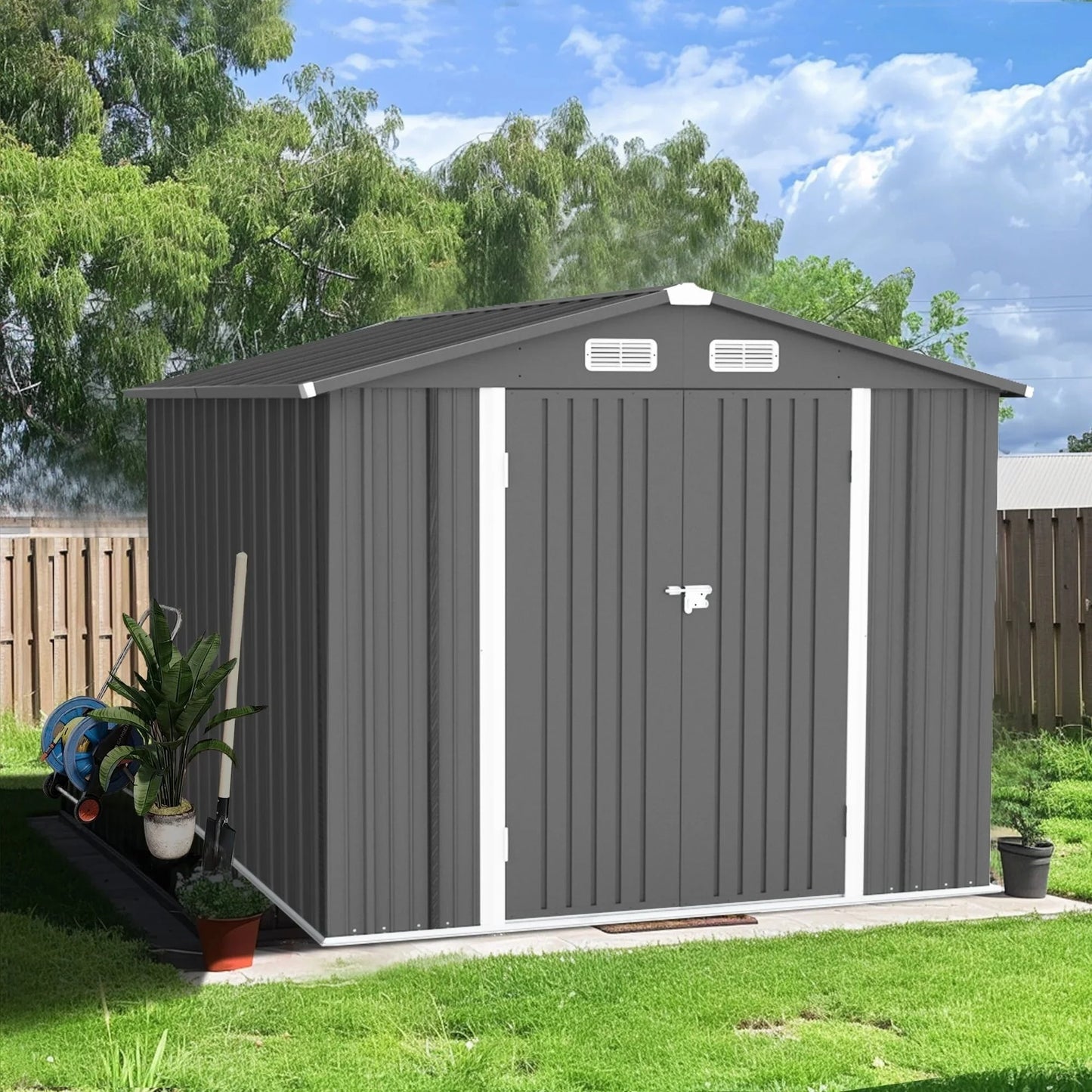 10x8FT Outdoor Storage Shed, Segmart Metal Garden Sheds & Outdoor Storage, Large Tool Sheds for Patio, Lawn, Backyard, Weather-Proof, Dark Gray