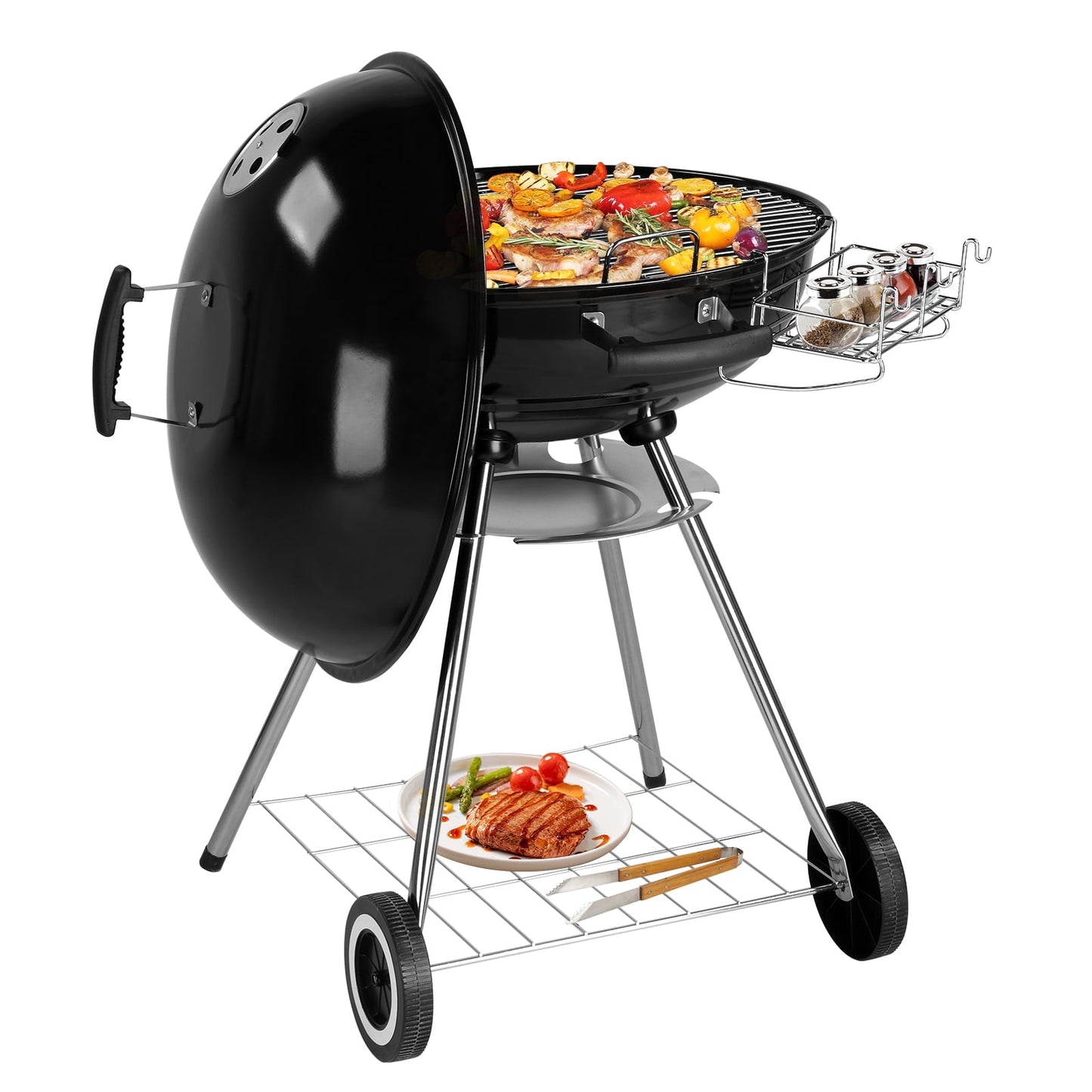 Segmart 28" Portable Charcoal Grill with Wheels, Outdoor Barbecue Kettle Grill for Camping, Tailgating, Backyard BBQ,Adjustable Vents, Removable Ash Catcher