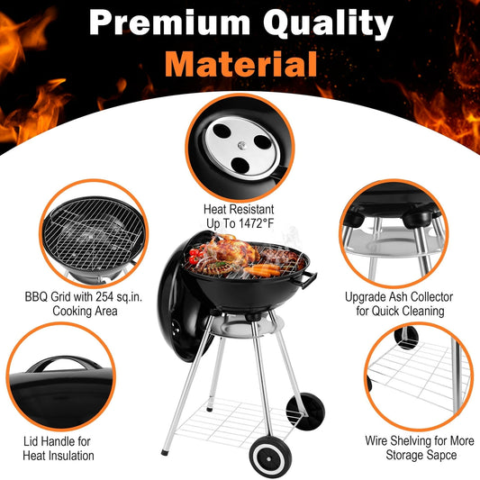 Segmart 18" Portable Charcoal Grill, Outdoor Barbecue Kettle Grills with 254 Sq. In. Cooking Area, Perfect for Camping & BBQ