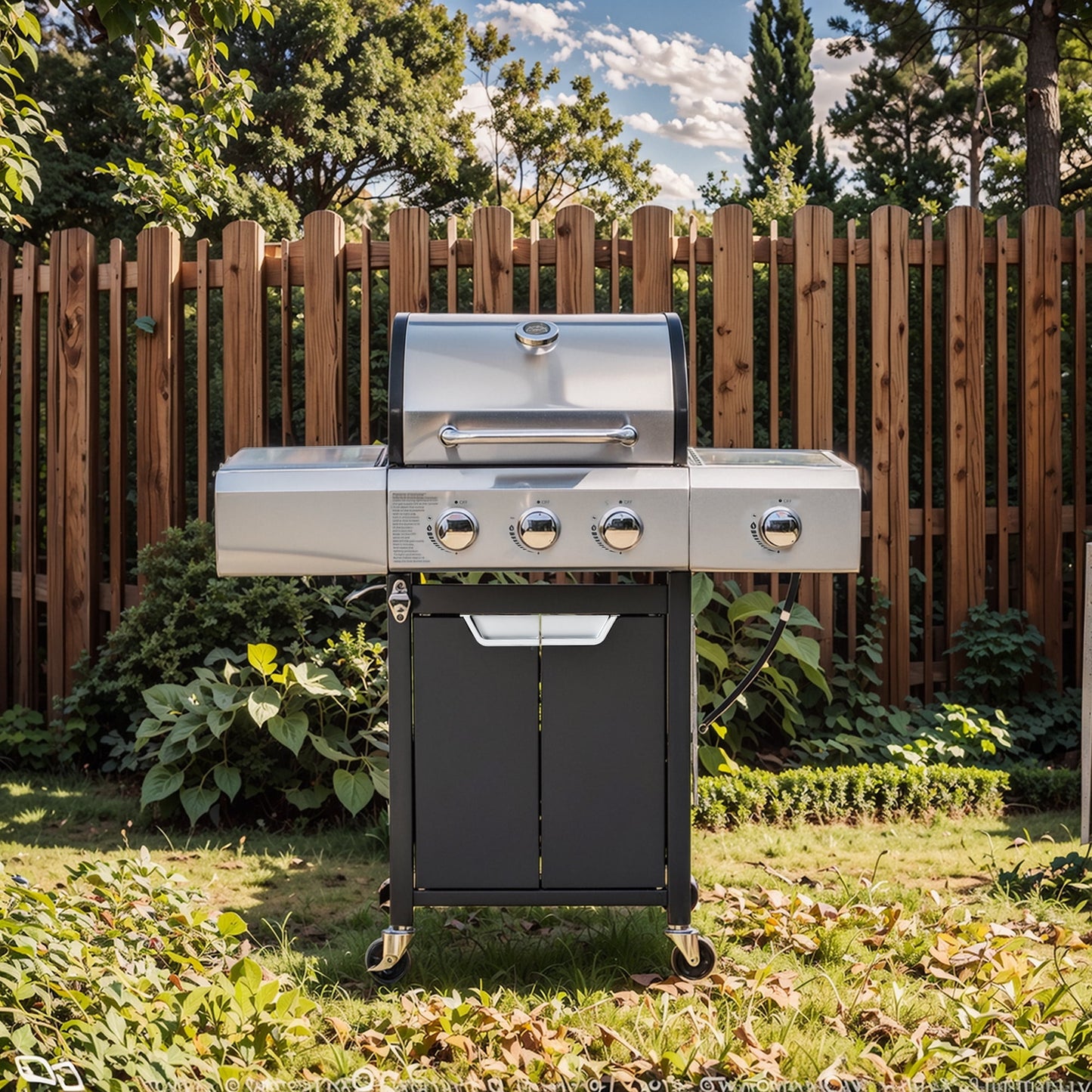 Segmart 4-Burner Gas Grill, 51,000 BTU Stainless Steel Propane Grill with Cast Iron Grates, Outdoor Barbecue with Large Cooking Space and Side Tables, Outdoor Kitchen Grill for Patio & Backyard