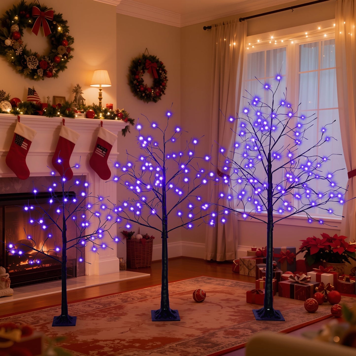 Segmart 3 Packs White Lighted Birch Trees for Easter Decor, 4FT+5FT+6FT Prelit Artificial Tree with Warm LED Lighted, Indoor and Outdoor Light Up Home Easter Decorations with Timer