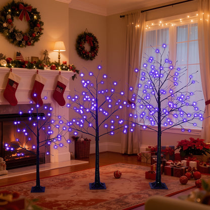 Segmart 3 Packs White Lighted Birch Trees for Easter Decor, 4FT+5FT+6FT Prelit Artificial Tree with Warm LED Lighted, Indoor and Outdoor Light Up Home Easter Decorations with Timer