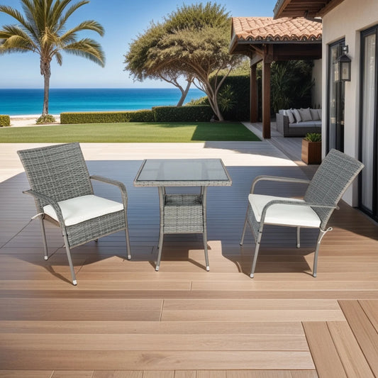 Segmart 3 Piece Patio Conversation Bistro Set Outdoor Chat Furniture,Wicker Chairs and Storable Table Set,Porch Balcony Furniture Set, White Cushion