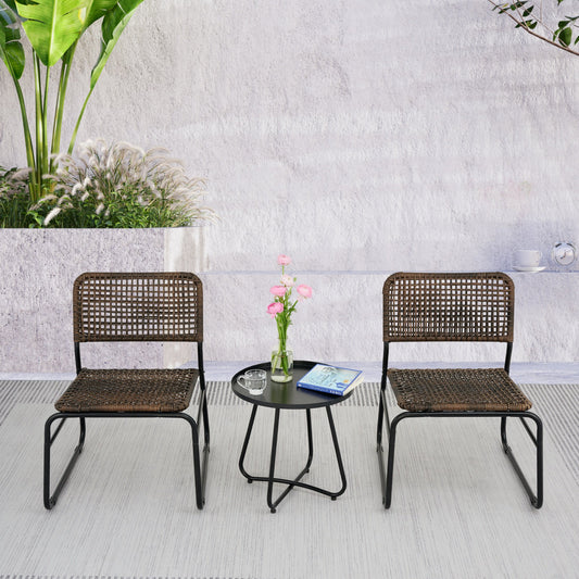 Segmart 3 Piece Patio Conversation Bistro Set, Patio Furniture Set with Mixture Pattern PE Rattan Steel Frame, Modern Round Table, Brown and Black