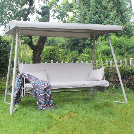 Segmart 3-Seat Deluxe Outdoor Porch Swing, 2 in 1 Large Patio Swing Chair with Weather Resistant Steel Frame, Adjustable Tilt Canopy, Removable Cushion, Suitable for Garden, Poolside, Balcony, Gray