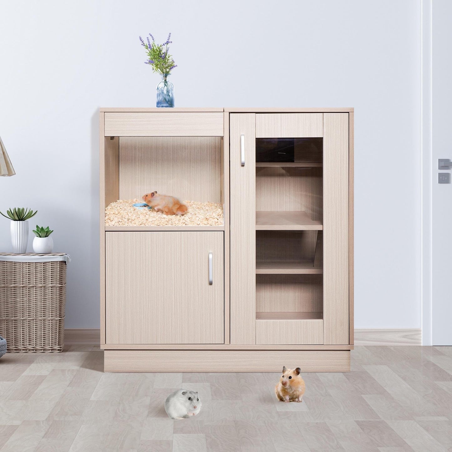 Segmart 34"H Large Wooden Hamster Cage Indoor / Outdoor, 4-Tier Small Animal House / Guinea Pig Cages w/ Storage Cabinet for Rat Gerbil Hamster Hedgehog