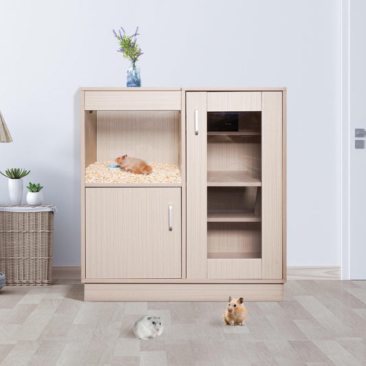 Segmart 34"H Large Wooden Hamster Cage Indoor / Outdoor, 4-Tier Small Animal House / Guinea Pig Cages w/ Storage Cabinet for Rat Gerbil Hamster Hedgehog