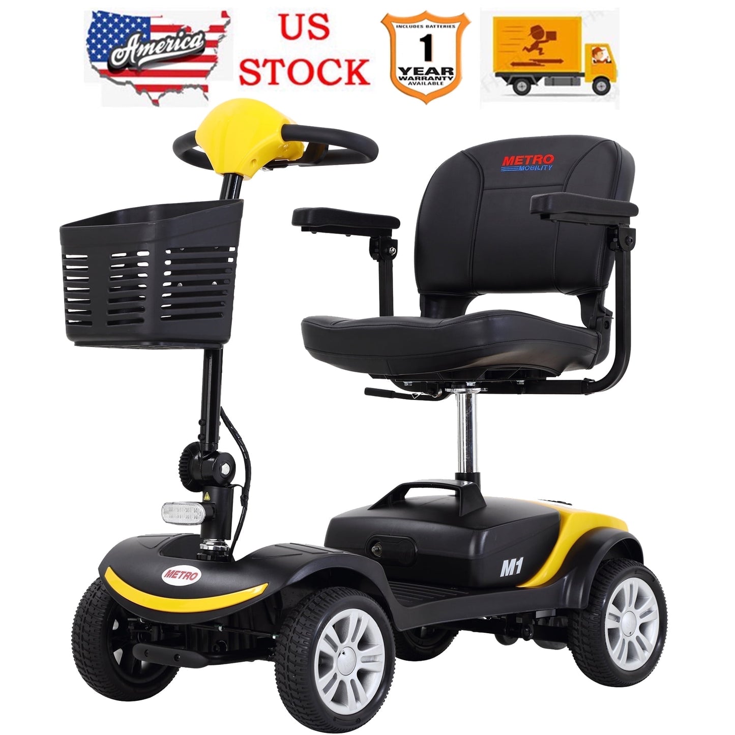 Segmart Compact Mobility Scooters for Senior, Heavy Duty Electric Scooters with 20''W Armrest, Rear Suspension, Detachable Basket, Front Rear Light, Yellow