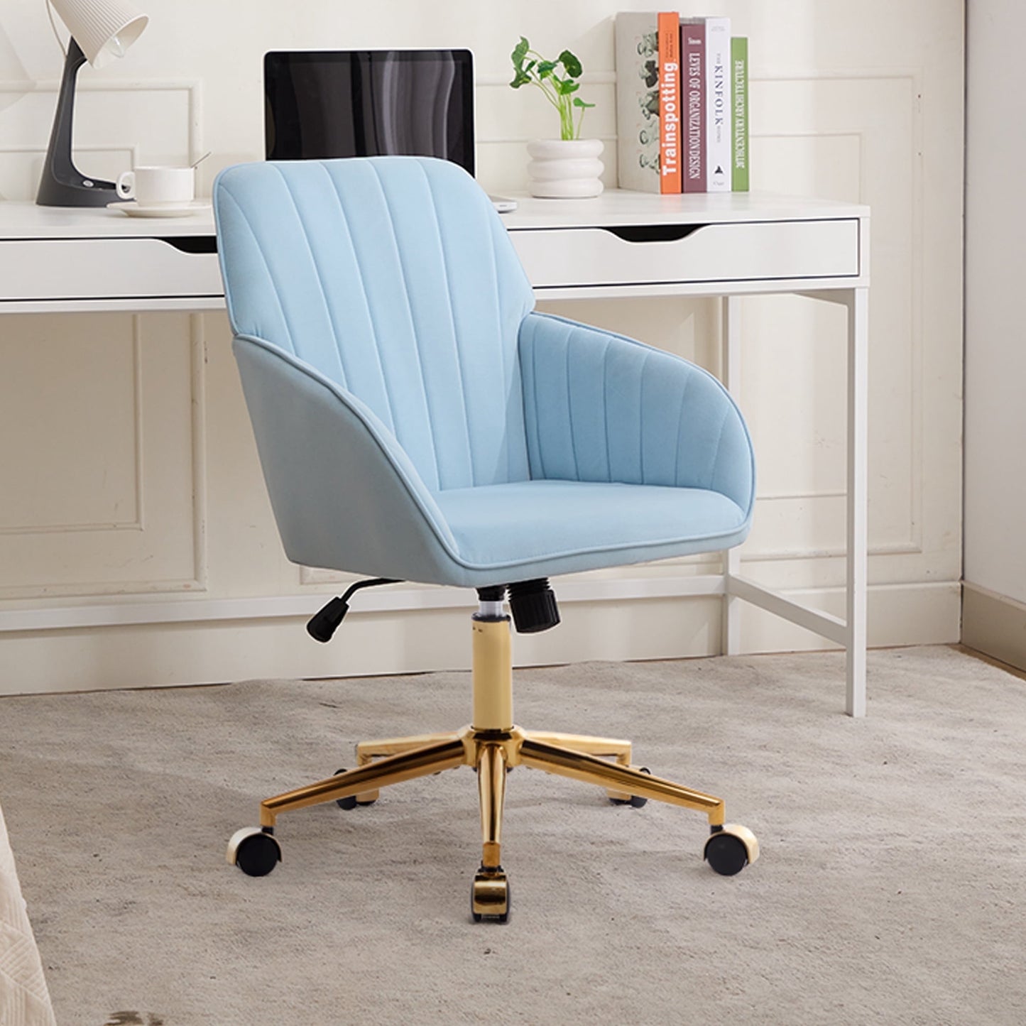 Office Chair with Memory Foam,Adjustable Swivel Desk Chair, Velvet Upholstered, Supportive Backrest for Home Office & Bedroom