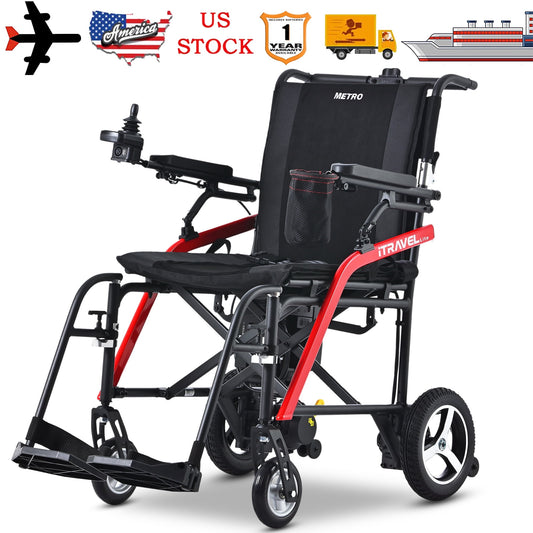 Segmart Lightweight Foldable Electric Wheelchair for Adults, 18" Wide Seat Deluxe Power All Terrain Travel Airline Friendly, Portable 33lbs Motorized Wheelchair with Anti-Tipper, 220LBS, Black