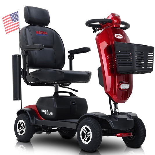 Segmart Mobility Scooter, 300W Motor Compact Electric Wheelchair with Cup Holders, USB Charging Port, Basket & US Flag, Red