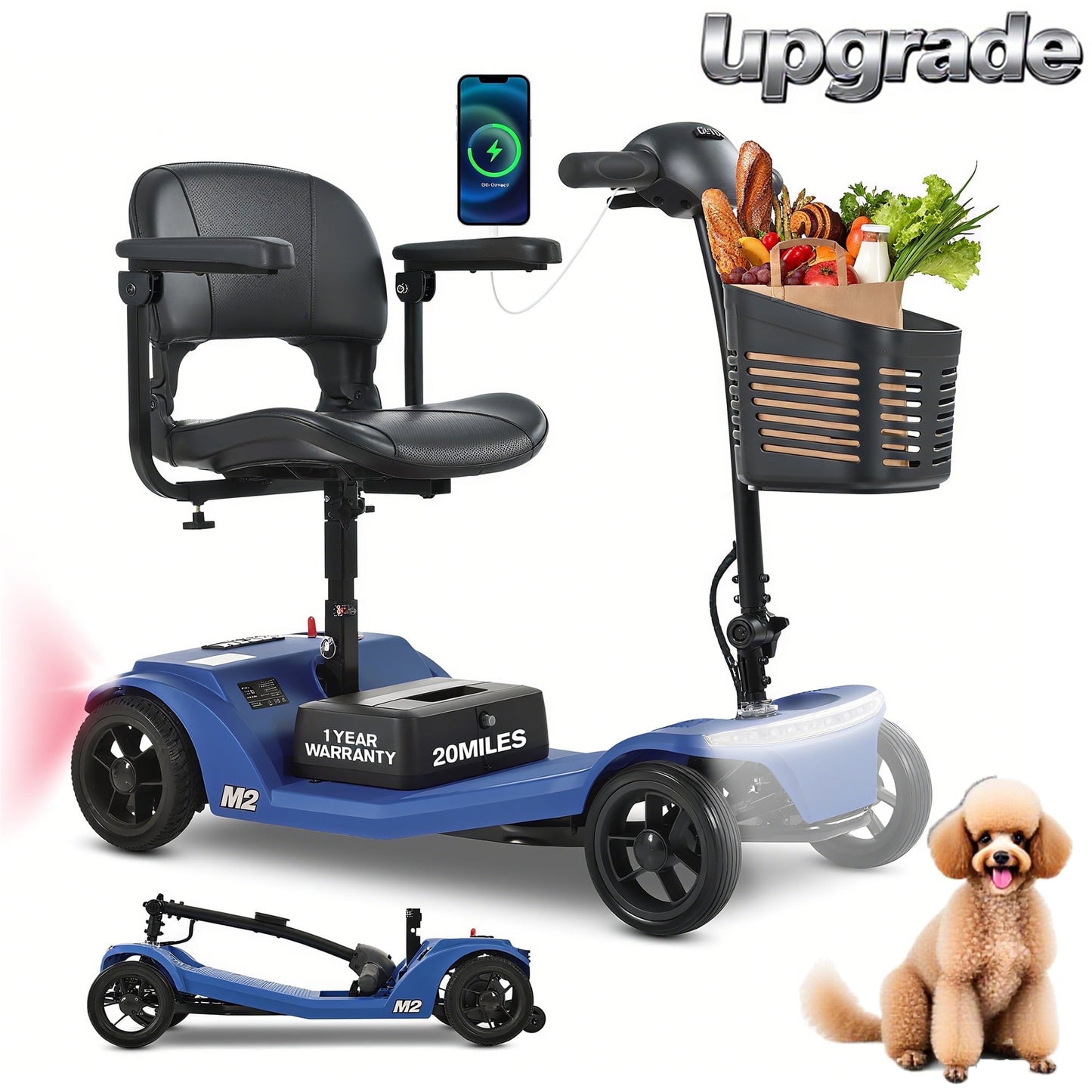 Segmart Mobility Scooter for Seniors, Heavy Duty 4-Wheel Mobile Device with Front & Rear Light, 300lbs