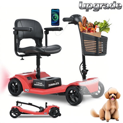 Segmart 4 Wheel Mobile Scooter for Seniors,Collapsible Mobility Scooter for Adults, 300lbs, Red