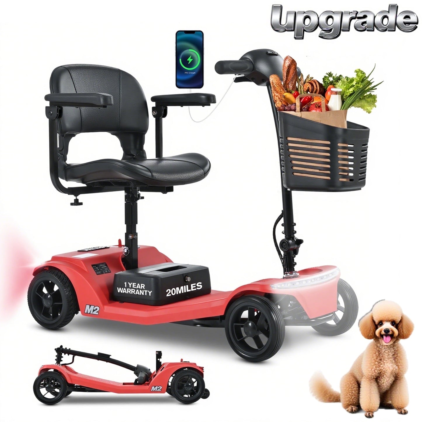 Segmart Mobility Scooter for Seniors, Heavy Duty 4-Wheel Mobile Device with Front & Rear Light, 300lbs