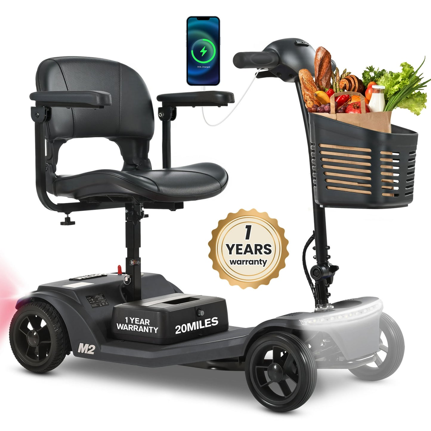 Segmart Mobility Scooters for Seniors, Heavy Duty 4 Wheels Folding Wheelchair Device for Travel, Medical Scooter for Adults, Black