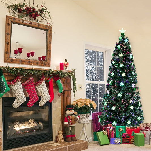 Segmart Multi-color Prelit 58 Snowflakes LED Green Pine Artificial Christmas Tree, with 290 Tips including Solid Metal Stand 7'