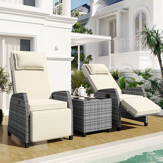 Segmart Outdoor Furniture 3 Piece Patio Bistro Furniture Set, U_Style Outdoor Rattan Two-person Combination With Coffee Table, Adjustable, Suitable For Courtyard, Swimming Pool, Balcony