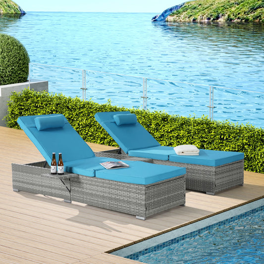 Segmart Patio Lounge Chair Set of 2, Adjustable Chaise with Side Table, Outdoor Lounger Recliner for Poolside, Patio, Backyard, Waterproof, Weight Capacity 330 lbs, Blue