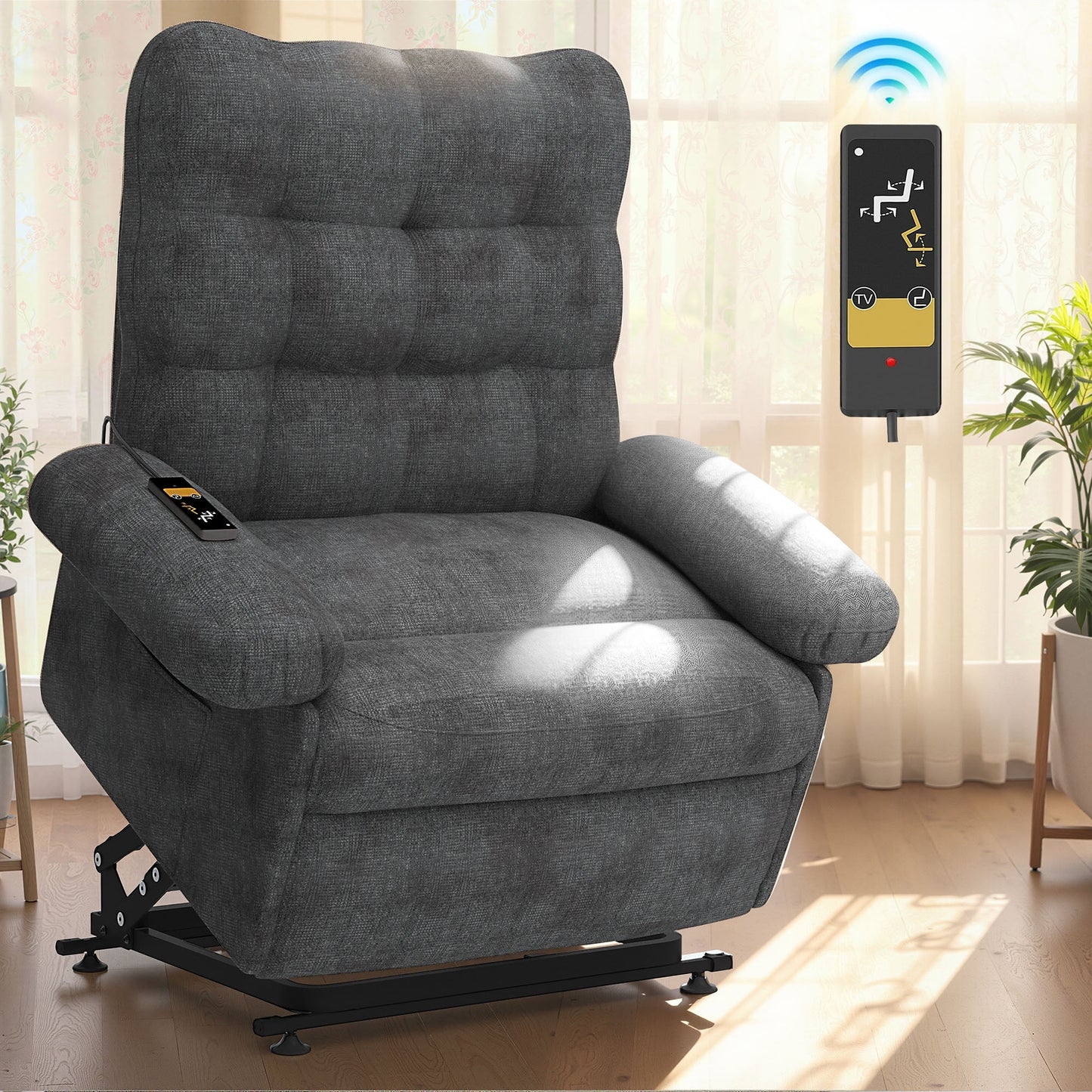 Segmart Power Lift Recliner Chair for Elderly, Heavy Duty 330lbs Antiskid Classic Fabric Linen Sofa Chair, 3 Motors Ergonomic Lounge Single Sofa with Overstuffed Arms and Remote Control